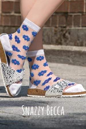Snazzy Becca white/blue: transparente Socken mit Margariten -2H2H